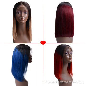 Wholesale Ombre Brazilian Hair Swiss Lace Wig Short Bob Wigs Hair Color 1B/27 Blue Red 99J Lace Front Wig